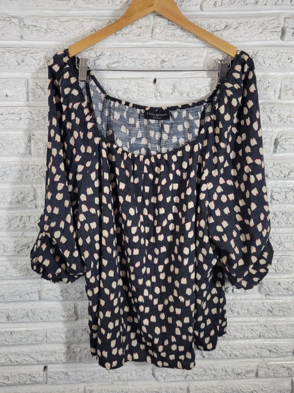 Lane Bryant Tunic 24 Plus Black White Geometric Off Shoulder Slit BLA74E